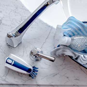 Unger Multi-Purpose Counter & Fixture Scrub Brush – Non-Slip Scrub Brush, Small Cleaning Brush, Household Cleaning Supplies, Removes Dirt & Grime, Bathroom Sinks, Kitchen Countertops & Faucets