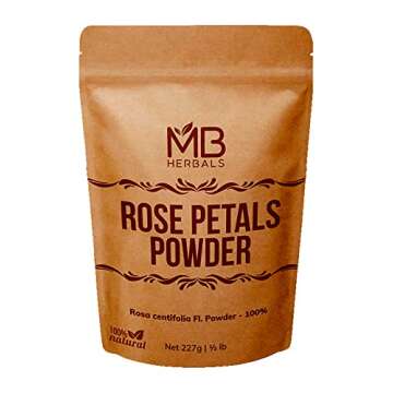 MB Herbals Rose Powder 8 oz | 227G / 0.5lb | For Natural Face Packs & Facial Mask Formulations | 100% Pure & Natural | No Chemical Preservative | No Artifical Color | Rose Petals Powder