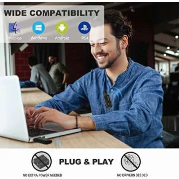 Alvoxcon Wireless Lapel Microphone for Computer, USB lavalier Mic System for MacBook, Android, PC, Laptop, Speaker, Zoom Meeting, Teacher Podcasting, Vlog, YouTube, Conference, Vocal Recording