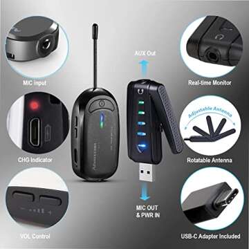 Alvoxcon Wireless Lapel Microphone for Computer, USB lavalier Mic System for MacBook, Android, PC, Laptop, Speaker, Zoom Meeting, Teacher Podcasting, Vlog, YouTube, Conference, Vocal Recording