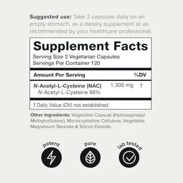 Toniiq 1300mg NAC - 4 Month Supply - Min. 98%+ Tested Purity - Ultra High Strength Bioavailable NAC Cysteine Supplement - 240 Vegetarian N Acetyl Cysteine Capsules -Lab Tested TQ