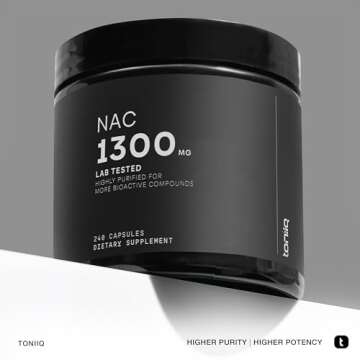 Toniiq 1300mg NAC - 4 Month Supply - Min. 98%+ Tested Purity - Ultra High Strength Bioavailable NAC Cysteine Supplement - 240 Vegetarian N Acetyl Cysteine Capsules -Lab Tested TQ