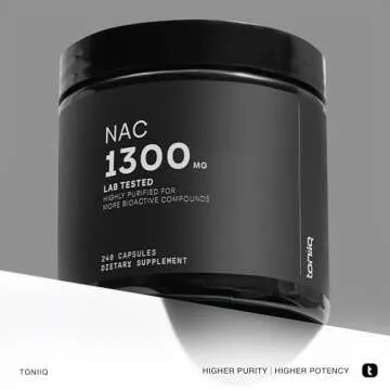 Toniiq 1300mg NAC - 4 Month Supply - Min. 98%+ Tested Purity - Ultra High Strength Bioavailable NAC Cysteine Supplement - 240 Vegetarian N Acetyl Cysteine Capsules -Lab Tested TQ