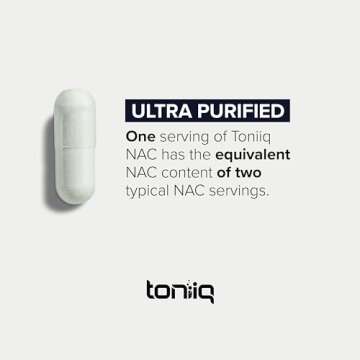 Toniiq 1300mg NAC - 4 Month Supply - Min. 98%+ Tested Purity - Ultra High Strength Bioavailable NAC Cysteine Supplement - 240 Vegetarian N Acetyl Cysteine Capsules -Lab Tested TQ