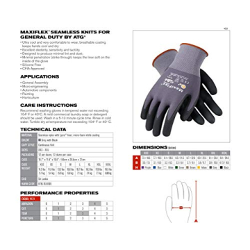MaxiFlex Safety Work Gloves 34-874 Nitrile Micro-Foam Grip Palm & Fingers - Excellent grip and abrasion resistance