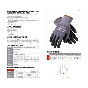 MaxiFlex Safety Work Gloves 34-874 Nitrile Micro-Foam Grip Palm & Fingers - Excellent grip and abrasion resistance