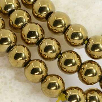 Justinstones Metallic Gold Coated Hematite 6mm Round Beads Stretch Bracelet