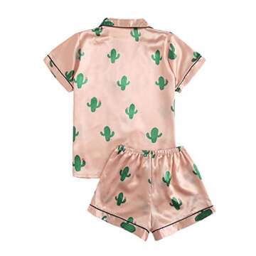 SweatyRocks Women's Short Sleeve Sleepwear Button Down Satin 2 Piece Pajama Set Pink Medium