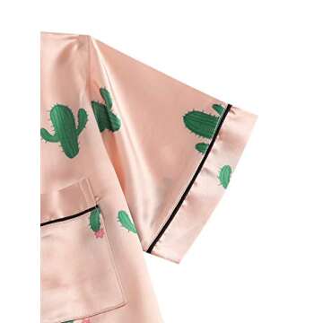 SweatyRocks Women's Short Sleeve Sleepwear Button Down Satin 2 Piece Pajama Set Pink Medium