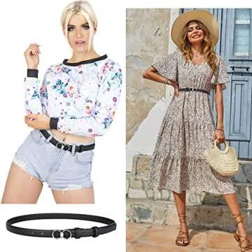 UnFader 3 Pack Women Skinny Belts for Dresses, Double O Ring Waist Thin Belts