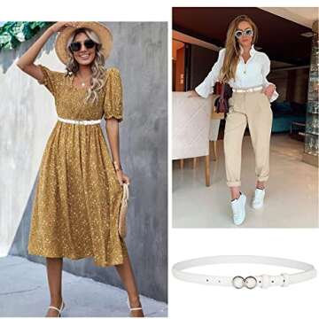 UnFader 3 Pack Women Skinny Belts for Dresses, Double O Ring Waist Thin Belts