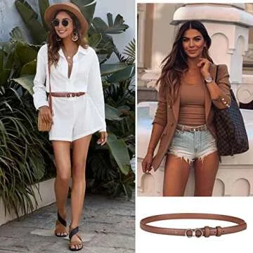 UnFader 3 Pack Women Skinny Belts for Dresses, Double O Ring Waist Thin Belts