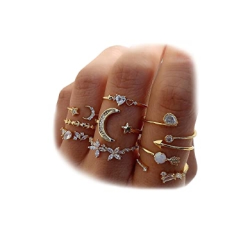 KISS WIFE Gold Stackable Moon Star Knuckle Rings Set for Women, Boho Dainty Lightweight Stacking Rin...