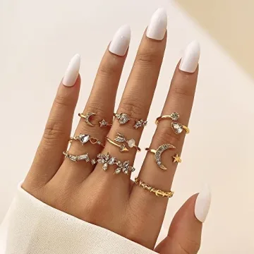 KISS WIFE Gold Stackable Moon Star Knuckle Rings Set