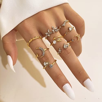 KISS WIFE Gold Stackable Moon Star Knuckle Rings Set