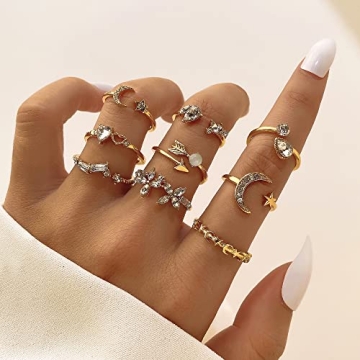 KISS WIFE Gold Stackable Moon Star Knuckle Rings Set