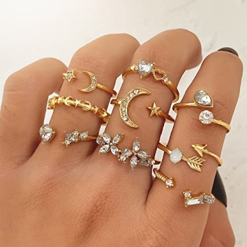 KISS WIFE Gold Stackable Moon Star Knuckle Rings Set