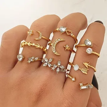 KISS WIFE Gold Stackable Moon Star Knuckle Rings Set