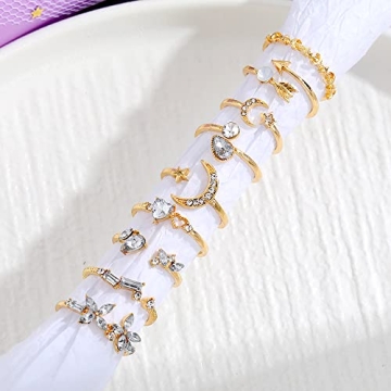 KISS WIFE Gold Stackable Moon Star Knuckle Rings Set