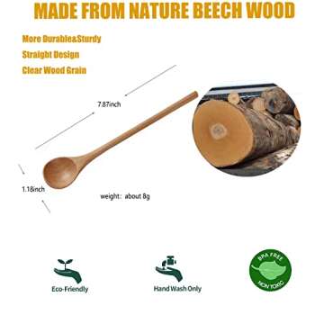 Long Handle Stirring Coffee Spoons,Iced Tea Spoons,Ice Cream Spoons,Dessert Spoons,Sugar Spoons,Honey Spoons,7.87 Inch Small Wooden Cocktail Mixing Soup Spoons Stirrers for Home Kitchen, Set of 4