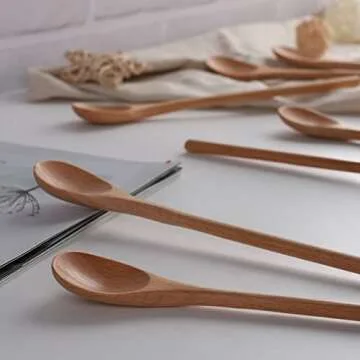 Long Handle Stirring Coffee Spoons,Iced Tea Spoons,Ice Cream Spoons,Dessert Spoons,Sugar Spoons,Honey Spoons,7.87 Inch Small Wooden Cocktail Mixing Soup Spoons Stirrers for Home Kitchen, Set of 4
