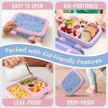 Bentgo Kids Prints Leak-Proof, 5-Compartment Bento-Style Kids Lunch Box - Ideal Portion Sizes for Ages 3-7, Durable, Drop-Proof, Dishwasher Safe, & Made with BPA-Free Materials (Lavender Galaxy)