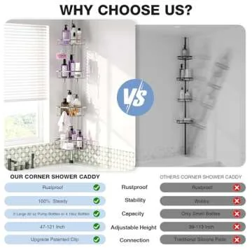 Rustproof Stainless Steel Shower Caddy Tension Pole - 4-Tier Storage