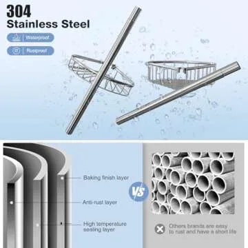 Rustproof Stainless Steel Shower Caddy Tension Pole - 4-Tier Storage