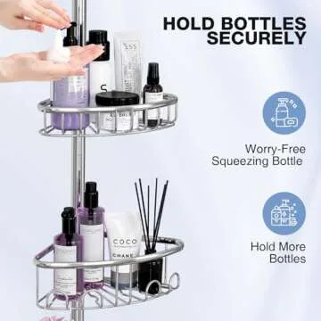 Rustproof Stainless Steel Shower Caddy Tension Pole - 4-Tier Storage