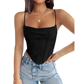 ZESICA Women's Summer Corset Tops - Sexy Spaghetti Straps Mesh Bustier Top