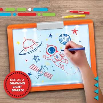 Discovery LED Tracing Tablet, 26-Piece Set with Washable Markers, Tracing & Template Sheets, Battery Powered Doodle Activity Lightboard, Kids Drawing & Sketching Portable Travel Art Set, Toy Gift