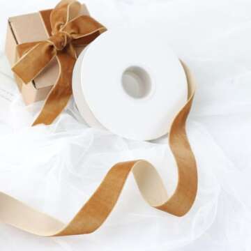 Golden Brown Velvet Ribbon for Gift Wrapping, Trimming Ribbon for Christmas DIY Craft Wedding Floral Holiday Valentine's Day Decoration Choker Hair Bow Hat Wreath Making, 1" x 10 Yards