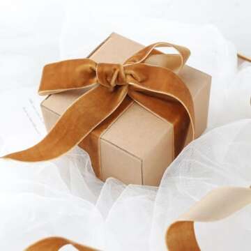 Golden Brown Velvet Ribbon for Gift Wrapping, Trimming Ribbon for Christmas DIY Craft Wedding Floral Holiday Valentine's Day Decoration Choker Hair Bow Hat Wreath Making, 1" x 10 Yards