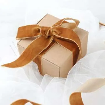 Golden Brown Velvet Ribbon for Gift Wrapping, Trimming Ribbon for Christmas DIY Craft Wedding Floral Holiday Valentine's Day Decoration Choker Hair Bow Hat Wreath Making, 1" x 10 Yards