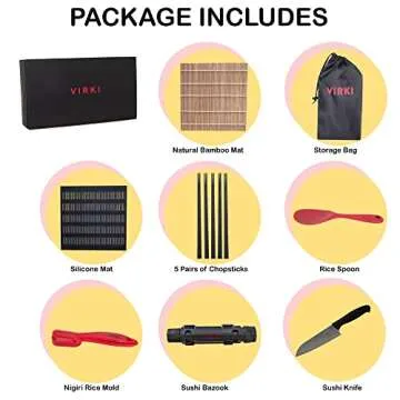 Virki Premium Sushi Making Kit, Sushi Bazooka, Bamboo and Silicone Sushi Rolling Mats, Silicone Rice...