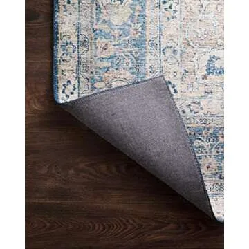 Loloi Layla Collection, LAY-07, Blue/Tangerine, 7'-6" x 9'-6", .13" Thick, Area Rug, Soft, Durable, Vintage Inspired, Distressed, Low Pile, Non-Shedding, Easy Clean, Printed, Living Room Rug
