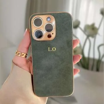 Luxury Personalized Case for iPhone – Custom Initials and Name Leather Case, Monogram, Shockproof, Personalised Suede Case, Gold, Embossed, Engraved, Handmade, Gift for her, Gift, Unique Phone Case