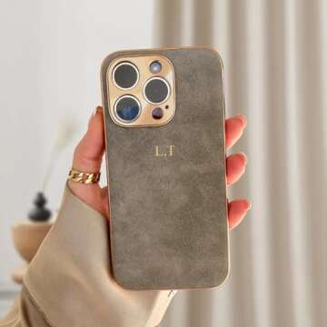 Luxury Personalized Case for iPhone – Custom Initials and Name Leather Case, Monogram, Shockproof, Personalised Suede Case, Gold, Embossed, Engraved, Handmade, Gift for her, Gift, Unique Phone Case