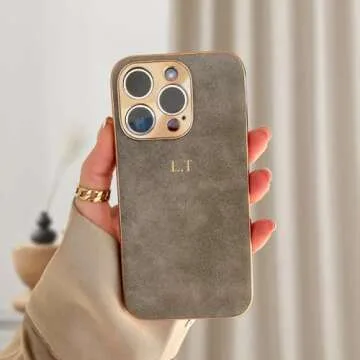 Luxury Personalized Case for iPhone – Custom Initials and Name Leather Case, Monogram, Shockproof, Personalised Suede Case, Gold, Embossed, Engraved, Handmade, Gift for her, Gift, Unique Phone Case