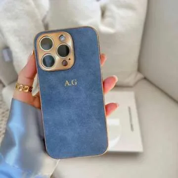 Luxury Personalized Case for iPhone – Custom Initials and Name Leather Case, Monogram, Shockproof, Personalised Suede Case, Gold, Embossed, Engraved, Handmade, Gift for her, Gift, Unique Phone Case