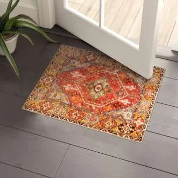 LEEVAN Orange Door Mat - Vintage Washable Non-Slip Rug