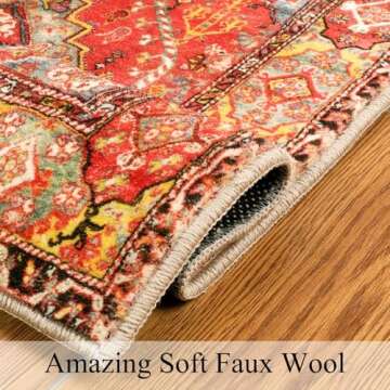 LEEVAN Orange Door Mat - Vintage Washable Non-Slip Rug