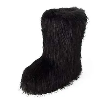 ZOSCGJMY Faux Fur Boots for Women Fuzzy Fluffy Furry Round Toe Suede Winter Snow Boots Flat Shoes Black-2 6