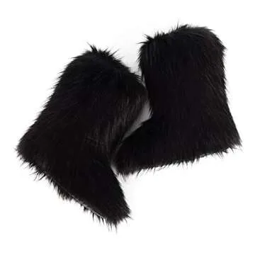 ZOSCGJMY Faux Fur Boots for Women Fuzzy Fluffy Furry Round Toe Suede Winter Snow Boots Flat Shoes Black-2 6