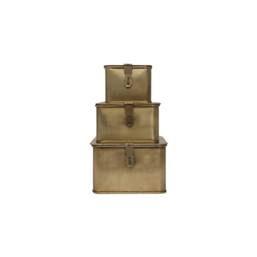 Gold Finish Square Metal Boxes Set of 3 Stylish Storage