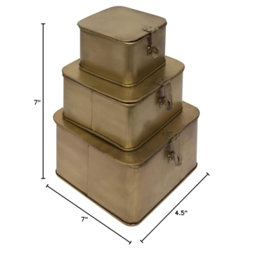 Gold Finish Square Metal Boxes Set of 3 Stylish Storage