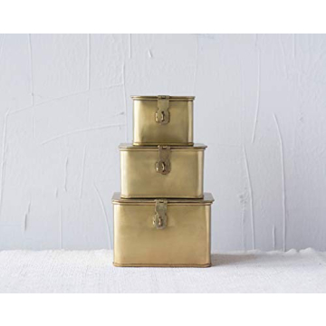 Gold Finish Square Metal Boxes Set of 3 Stylish Storage