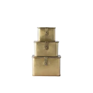 Gold Finish Square Metal Boxes Set of 3 Stylish Storage