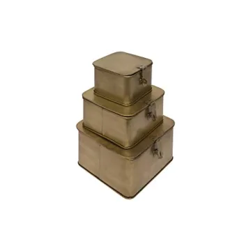 Gold Finish Square Metal Boxes Set of 3 Stylish Storage