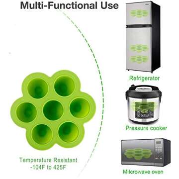 ROTTAY Silicone Egg Bites Molds and Steamer Rack Trivet with Heat Resistant Handles Fit Instant Pot Accessories, 7pcs set for 6qt & 8qt Electric Pressure Cooker With 2 Spoons and Silicone spatula